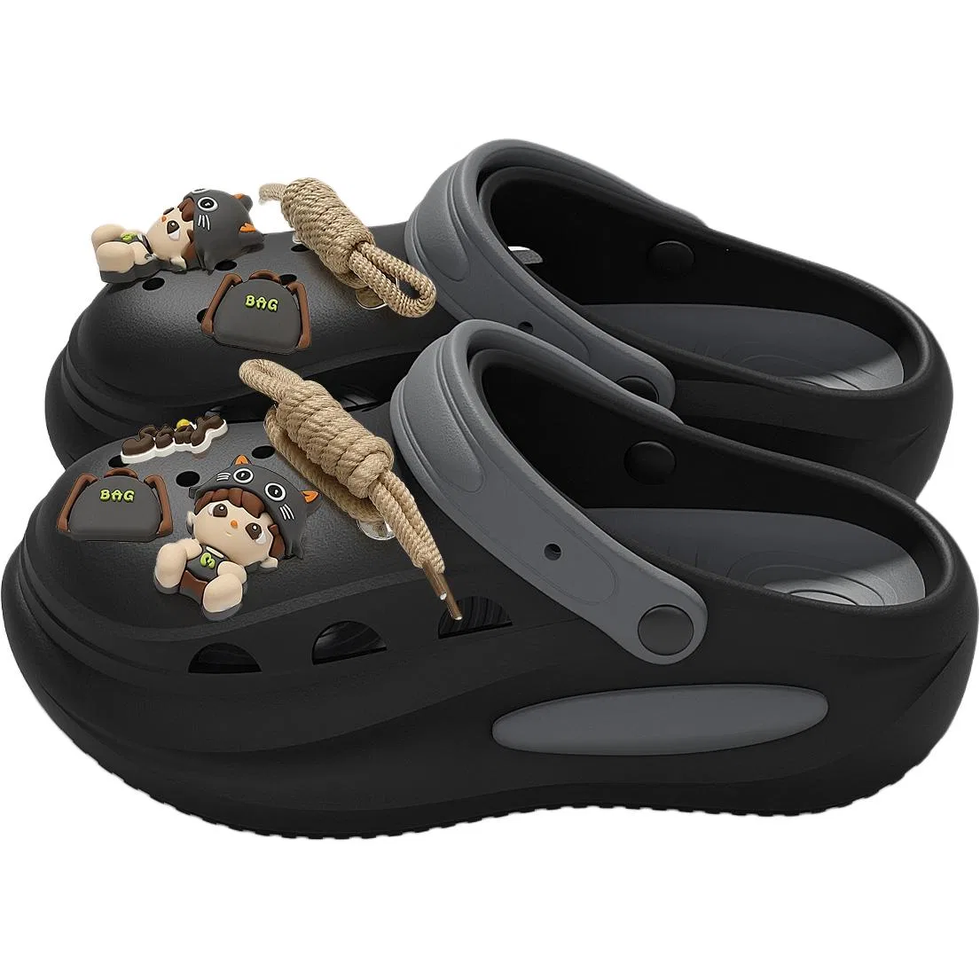 Детские домашние тапочки EVA Hodo Home Summer Slippers Red bean, Черно-Серый