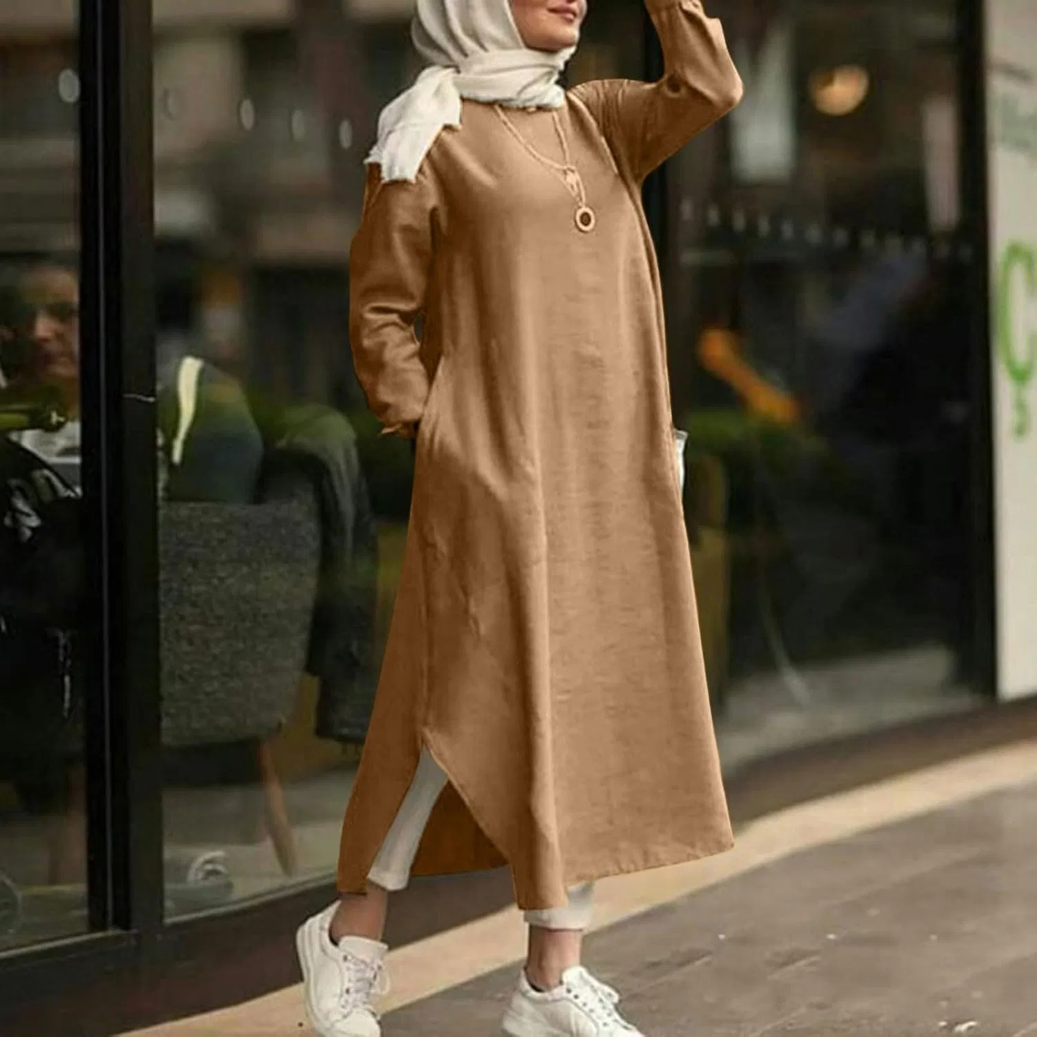 Женское повседневное платье-абая Muslim Prayer Dress, Beige — фото 3
