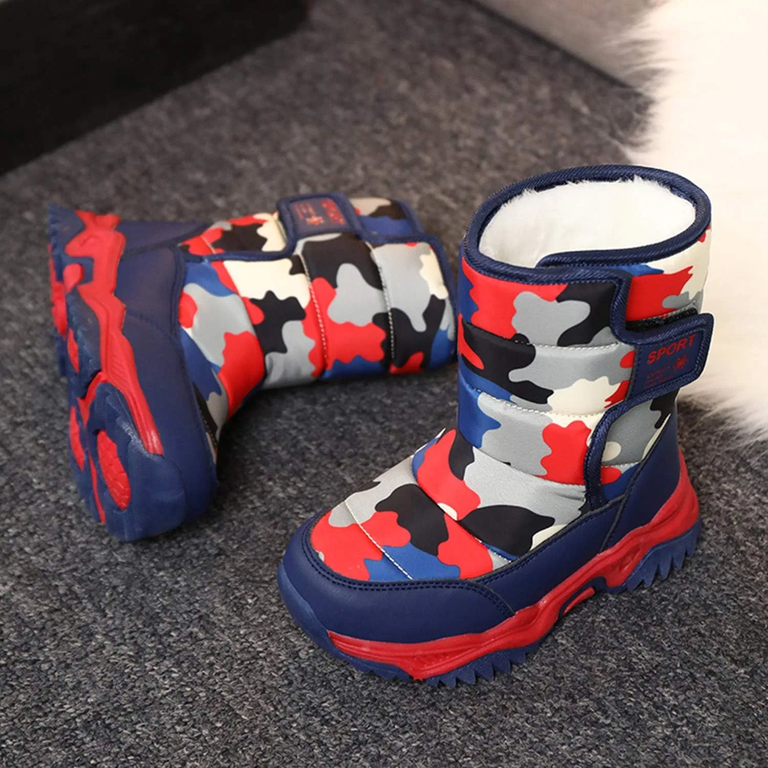 Детские зимние ботинки с меховой подкладкой Snow Boots Eliogn, Camouflage Red — фото 3