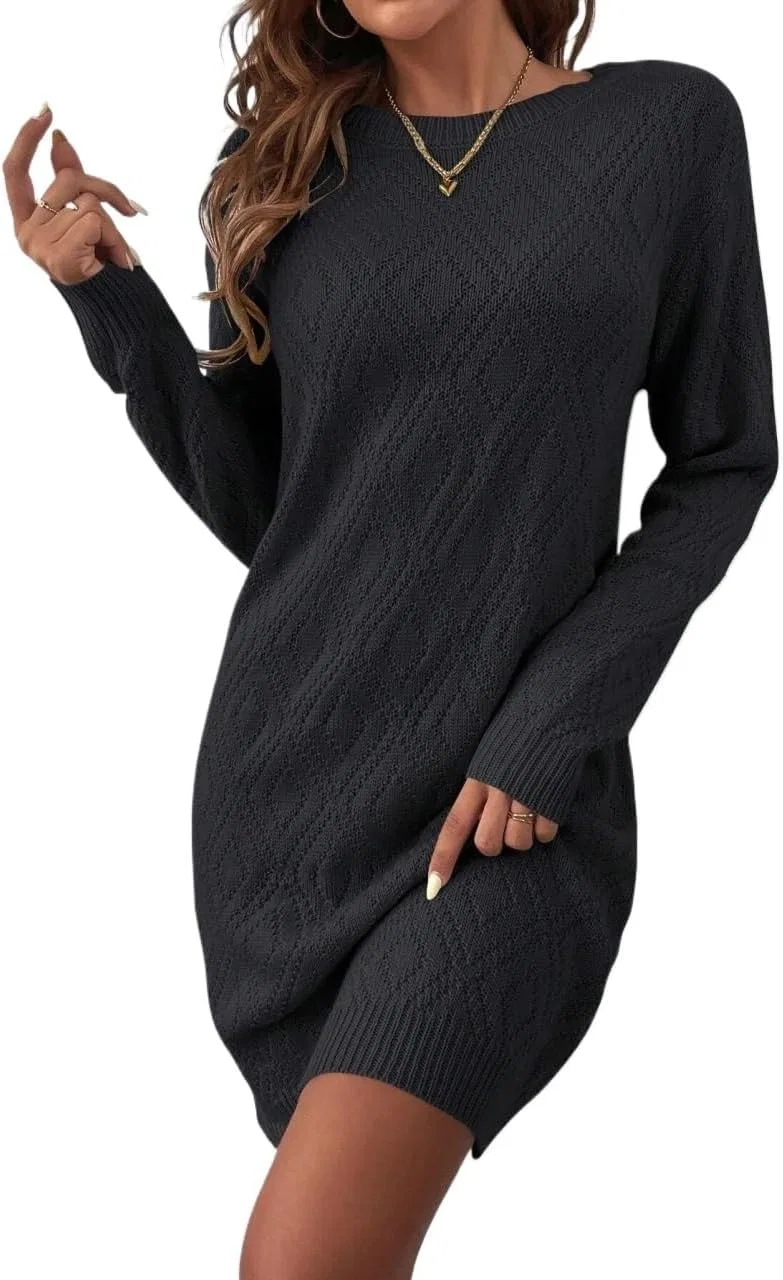 Женское повседневное платье с круглым вырезом Claiyi, Dark Grey