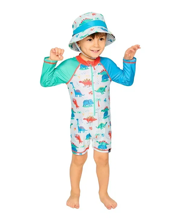 Детский купальник с длинным рукавом с принтом Baby Dinosaur Deux Par Deux, Grey Printed Baby Dinosaurs — фото 4