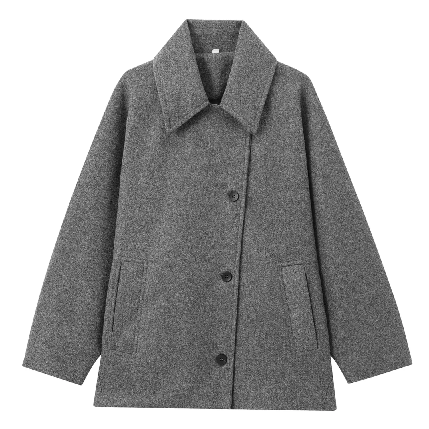 Женское классическое пальто с лацканами, однобортное, оверсайз, теплое, Grigio