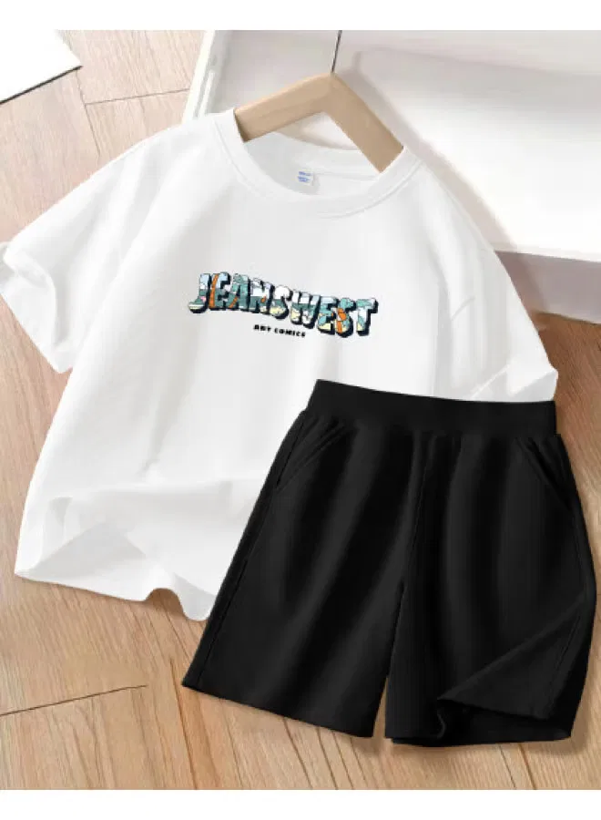 Jeanswest Комплект детский хлопковый с коротким рукавом и шортами, белый