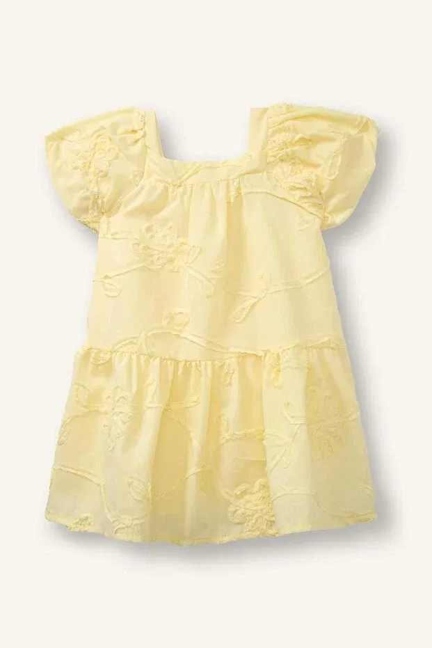 Детское платье для девочек кружевное с принтом Floral Short Sleeve Lace Dress Baby Girl Defacto, Yellow Yl149 — фото 2