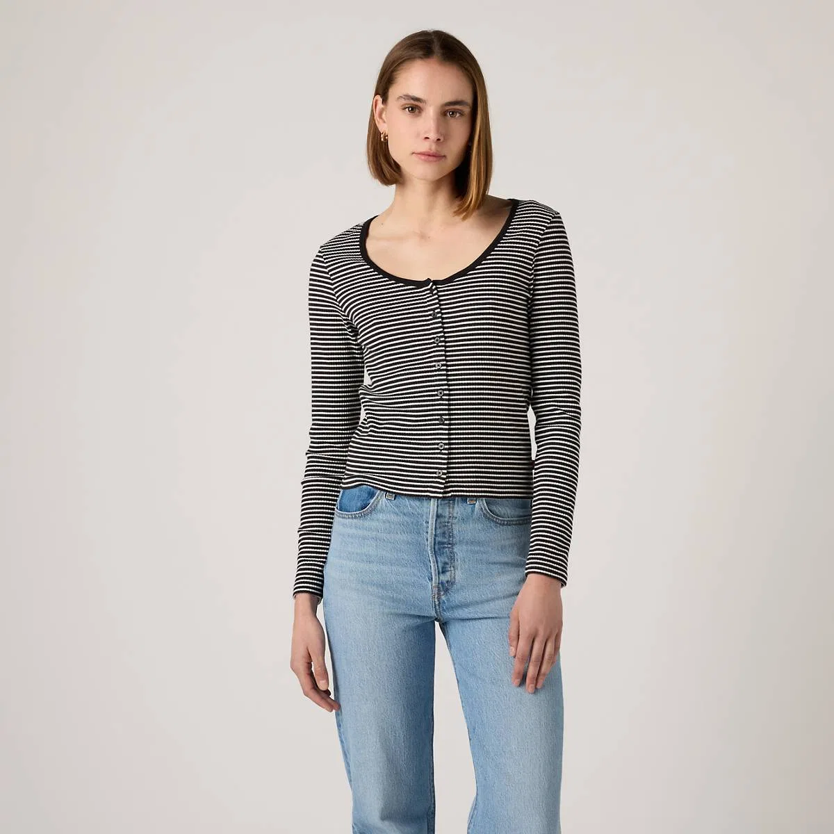 Рубашка с длинными рукавами на пуговицах от Austen Levi's, Annalise Stripe Anthracite Night Egret - Black