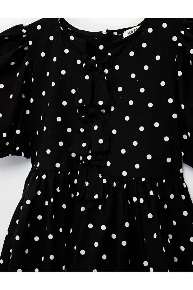 Детское платье для девочек с коротким рукавом Polka dot black girls' dress 6skg80006aw Koton, Black Patterned — фото 3