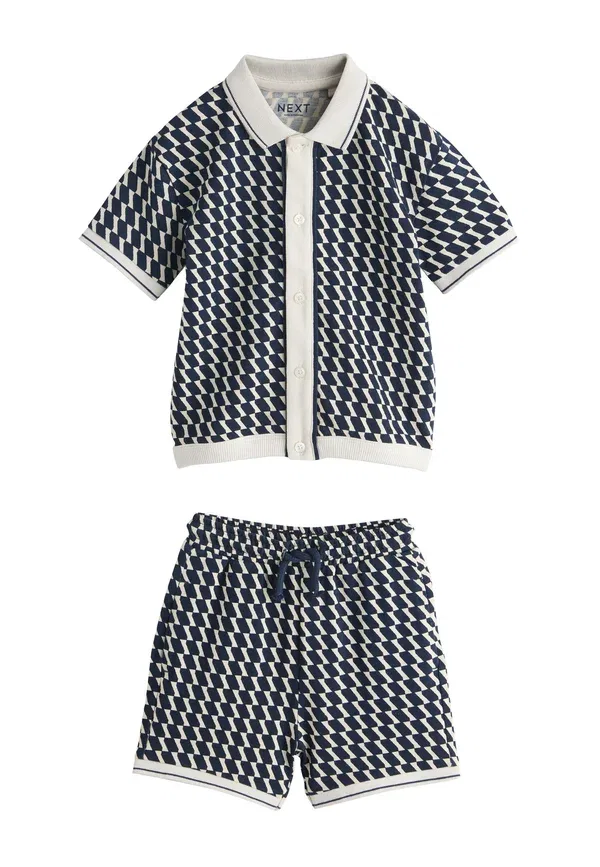 Комплект из рубашки и шорт, хлопок, Regular fit - short sleeve shirt and shorts set, Next, темно-синий check
