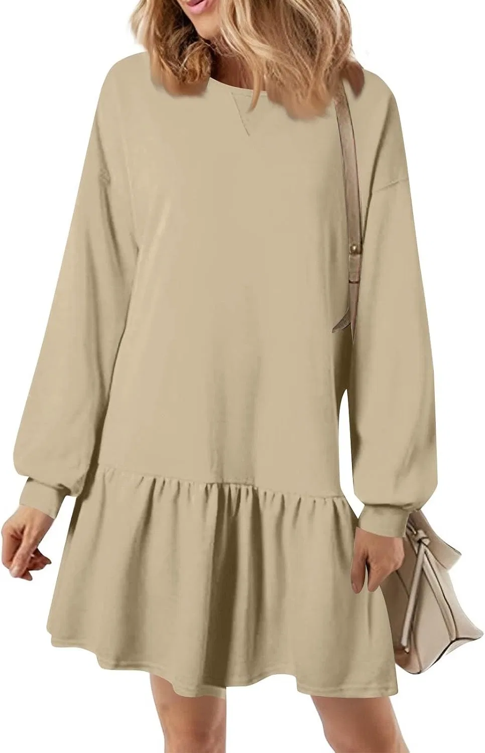 Женское мини-платье свободного кроя свитшот Crew Neck, Khaki