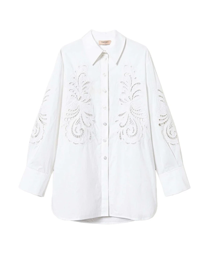 

Белая хлопковая блузка, элегантный и универсальный фасон. Twinset, белый