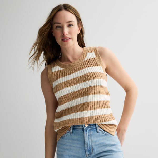 

Женский легкий свитер-майка Sonoma Goods For Life, цвет tan ivory stripe