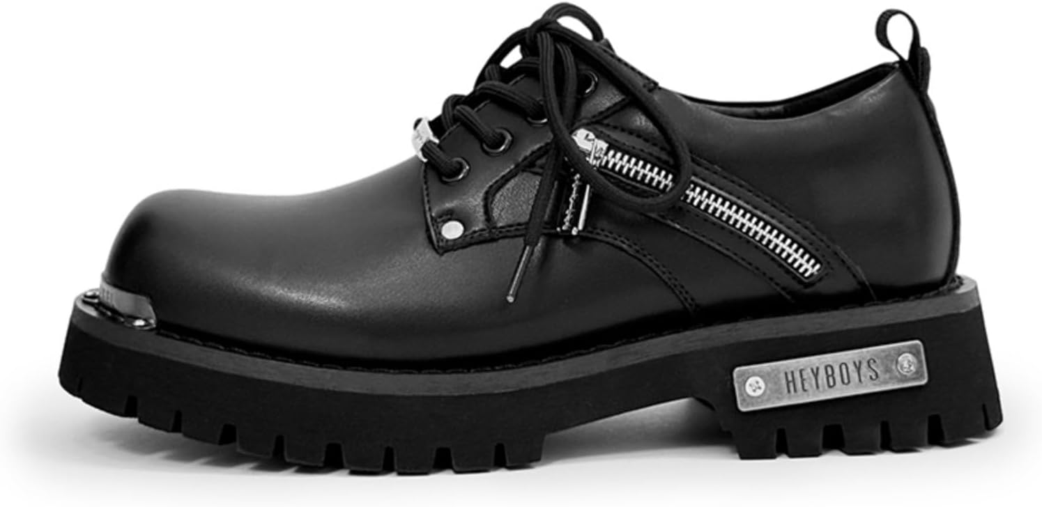 

Мужские кожаные лоферы на высоком каблуке, классические с круглым мыском, на шнуровке, деловые туфли с эффектом увеличения роста, с молнией, удобной и нескользящей подошвой, на толстом каблуке Houdbdol, черный