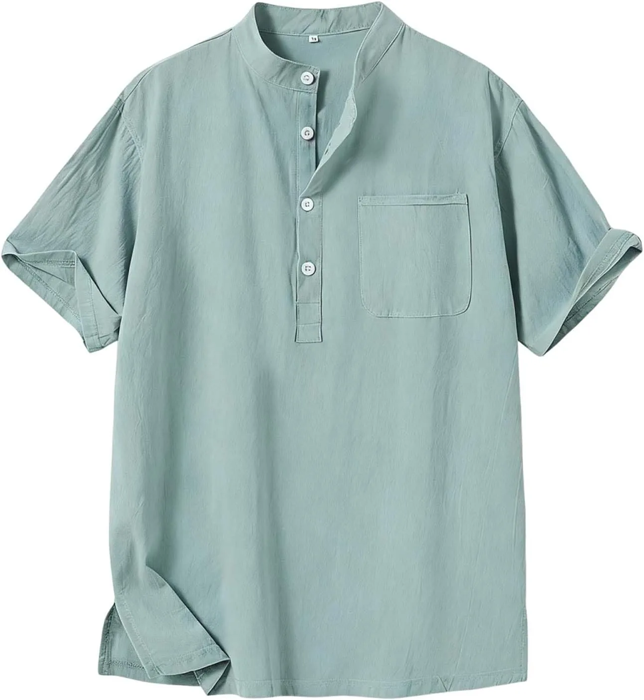 

Мужская льняная рубашка с коротким рукавом и карманами