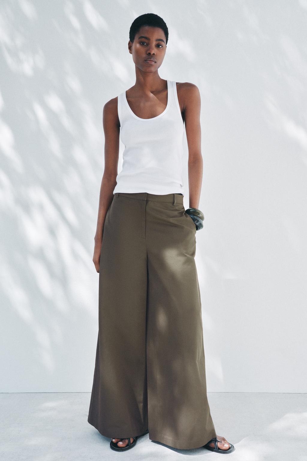 

Брюки палаццо ZARA, хаки