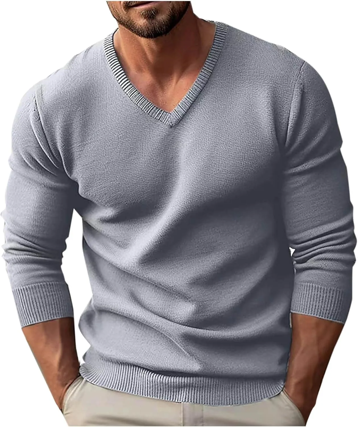 

Мужской свитер с V-образным вырезом и длинными рукавами