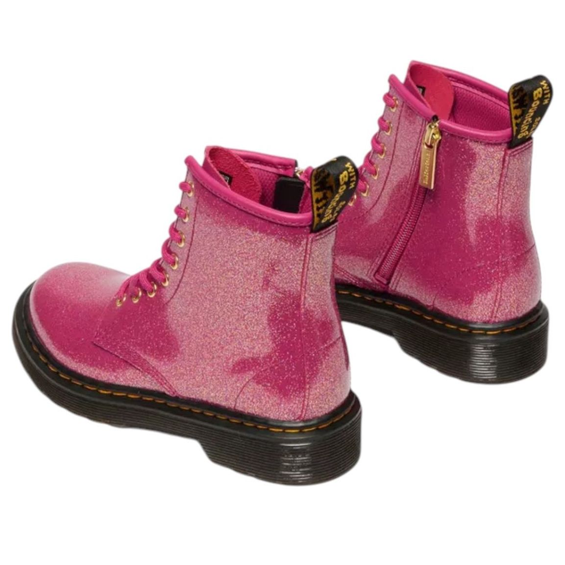 (GS) Ботинки Dr. Martens 1460 из лакированной кожи с блестками, цвет «Фуксия, серебро, золото» — фото 3