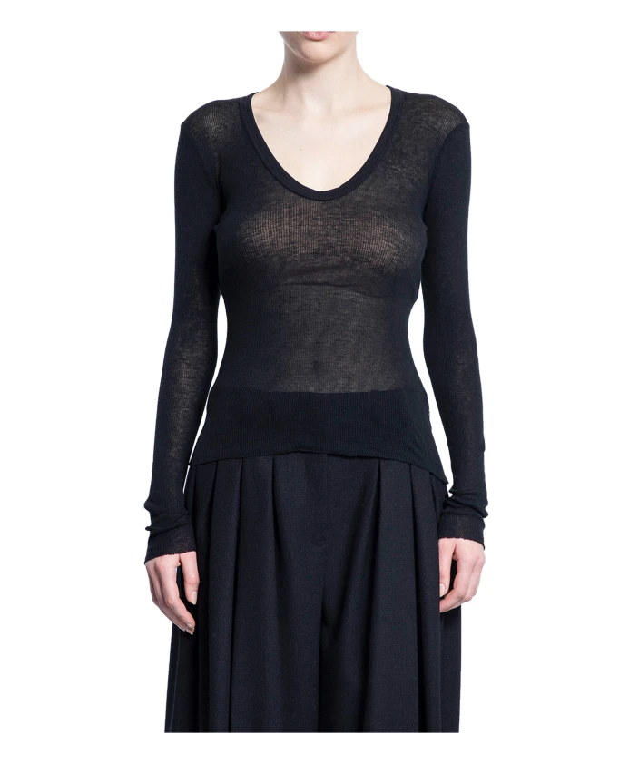 

Рубашка с длинными рукавами и глубоким V-образным вырезом в рубчик James Perse, черный