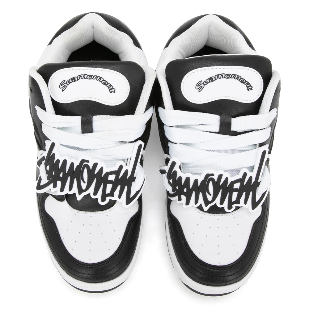 Suamoment Винтажные кожаные скейтерские кроссовки с аппликацией Original Athletic Shoes мужские парные модные доски черно-белые, цвет Black White — фото 2