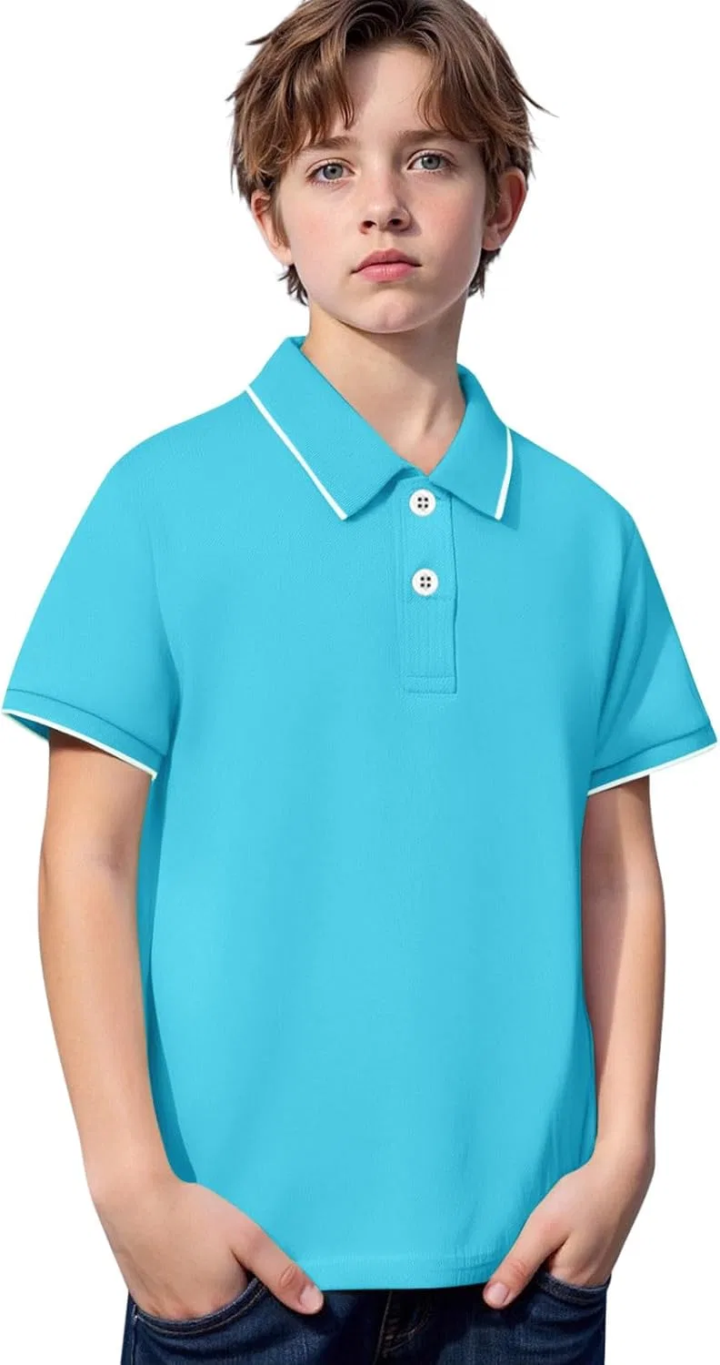 Поло для мальчиков, хлопок, дышащая ткань, Zc24- Light Blue — фото 3