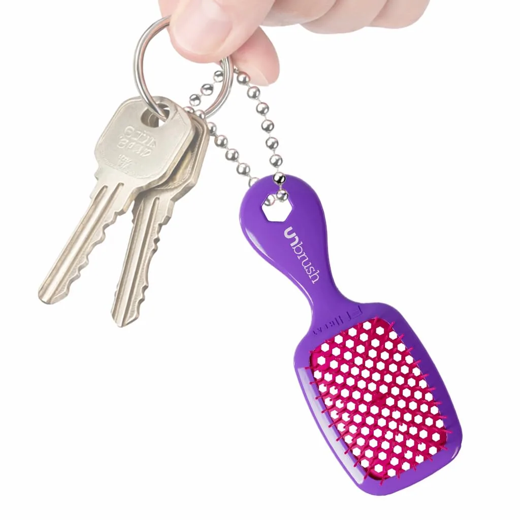 Брелок-расческа FHI Heat UNbrush Super Mini - коллекционный миниатюрный аксессуар для сумок и ключей - для любительниц красоты., Electric Berry