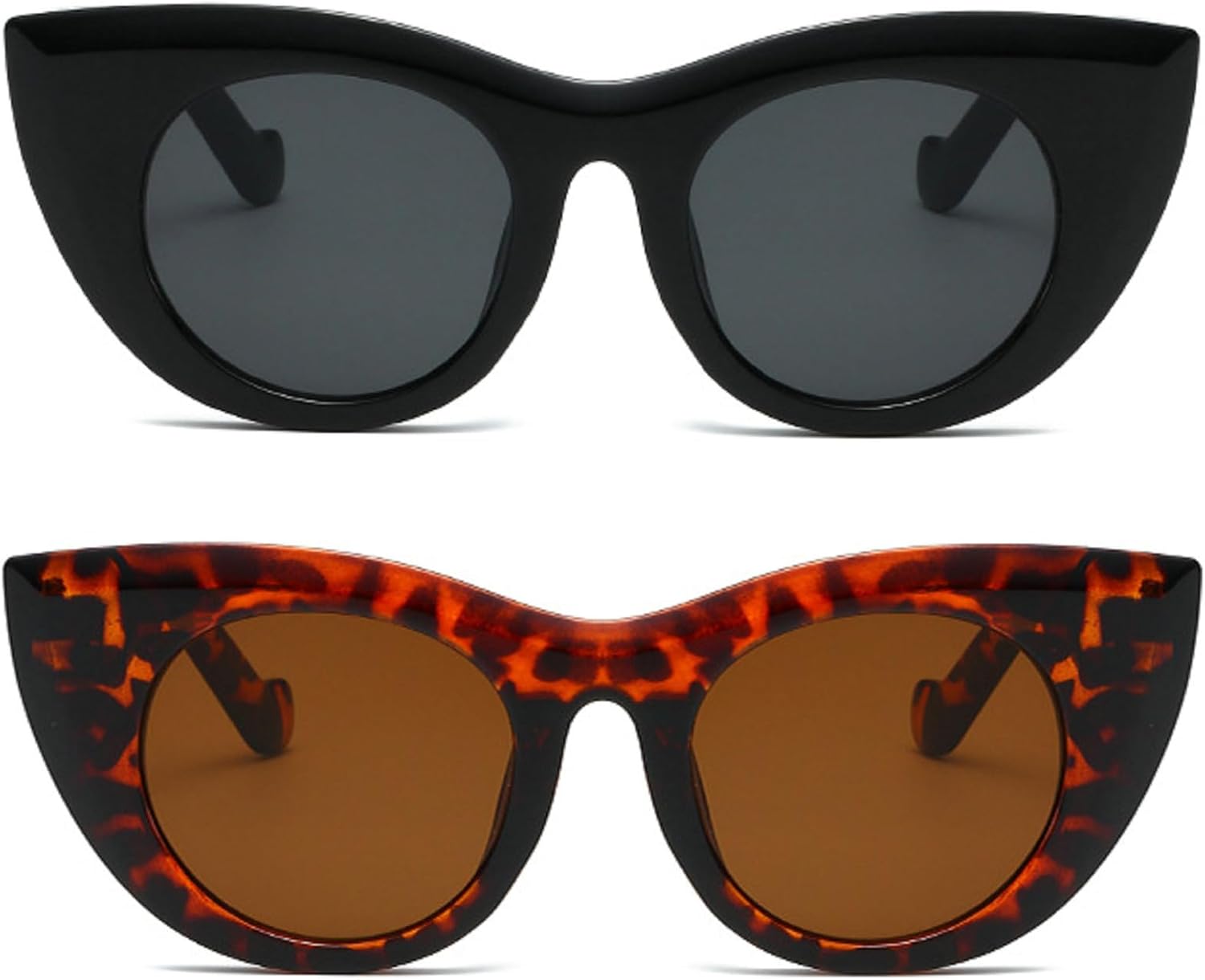 

Винтажные солнцезащитные очки «кошачий глаз» для женщин, круглая толстая оправа, солнцезащитные очки в стиле ретро, ​​защита от УФ-излучения, модные дизайнерские очки в стиле Y2K mincl, 2pcs-black&leopard