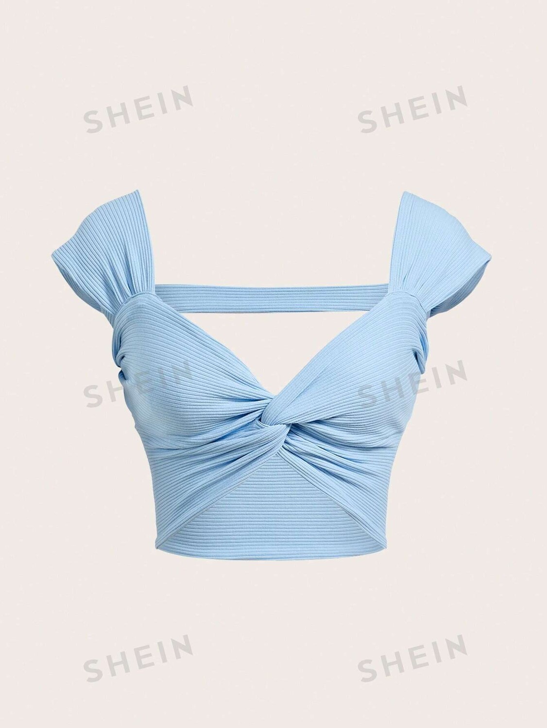 

Топ укороченный Shein WYWH с закрученным узлом, голубой