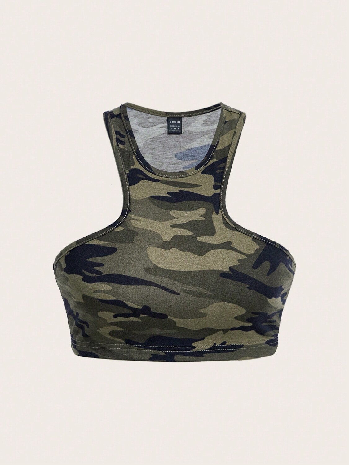 

SHEIN EZwear Укороченная женская сексуальная майка с камуфляжным принтом, летняя, облегающего кроя, темно-зеленый