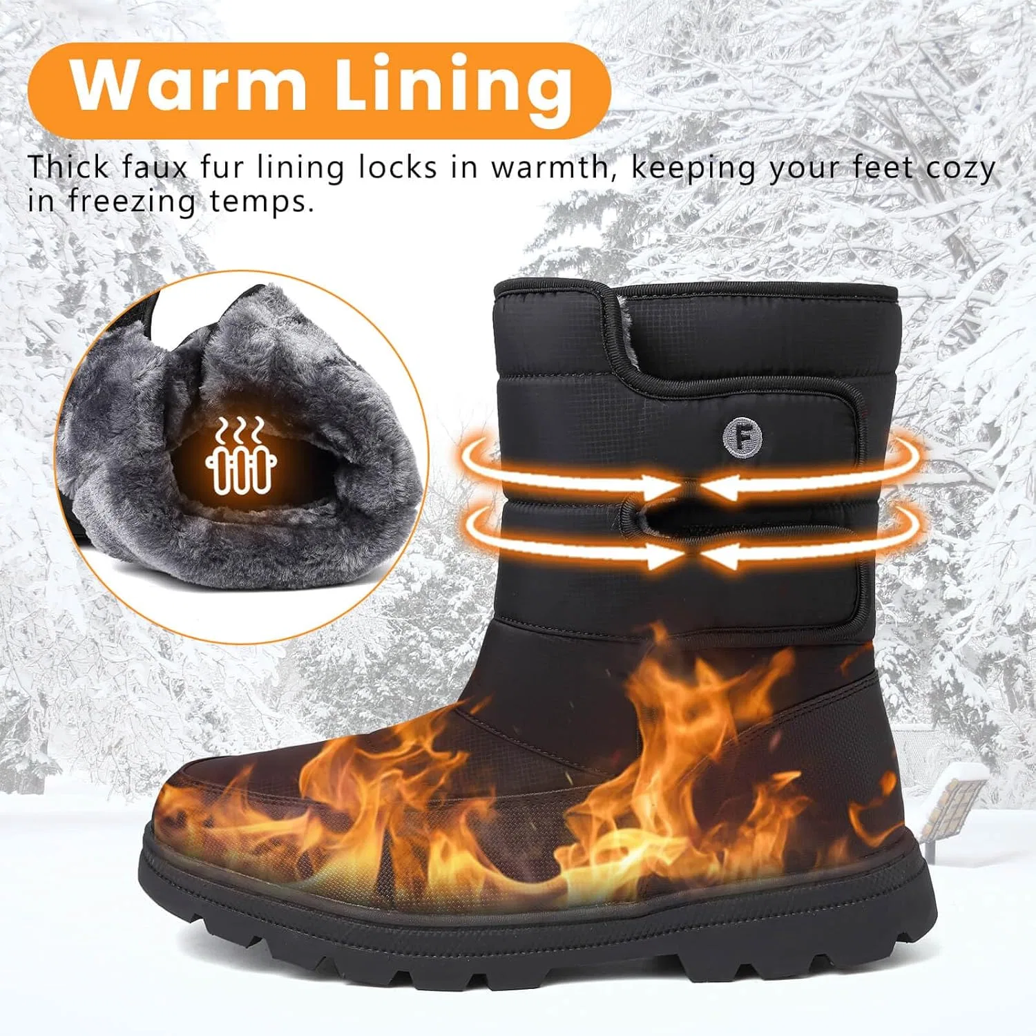 Ботинки todaysunny Schneestiefel für Herren, wasserdicht, mit Pelz gefüttert, warm, leicht, wadenhoch, lässig, Outdoor, kaltes Wetter, Unisex,, Black — фото 3