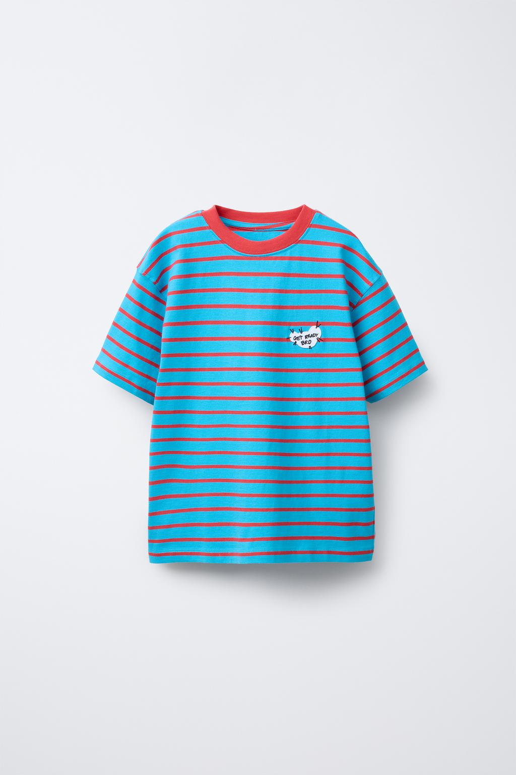 

Футболка с вышивкой в полоску ZARA, цвет Red Stripe