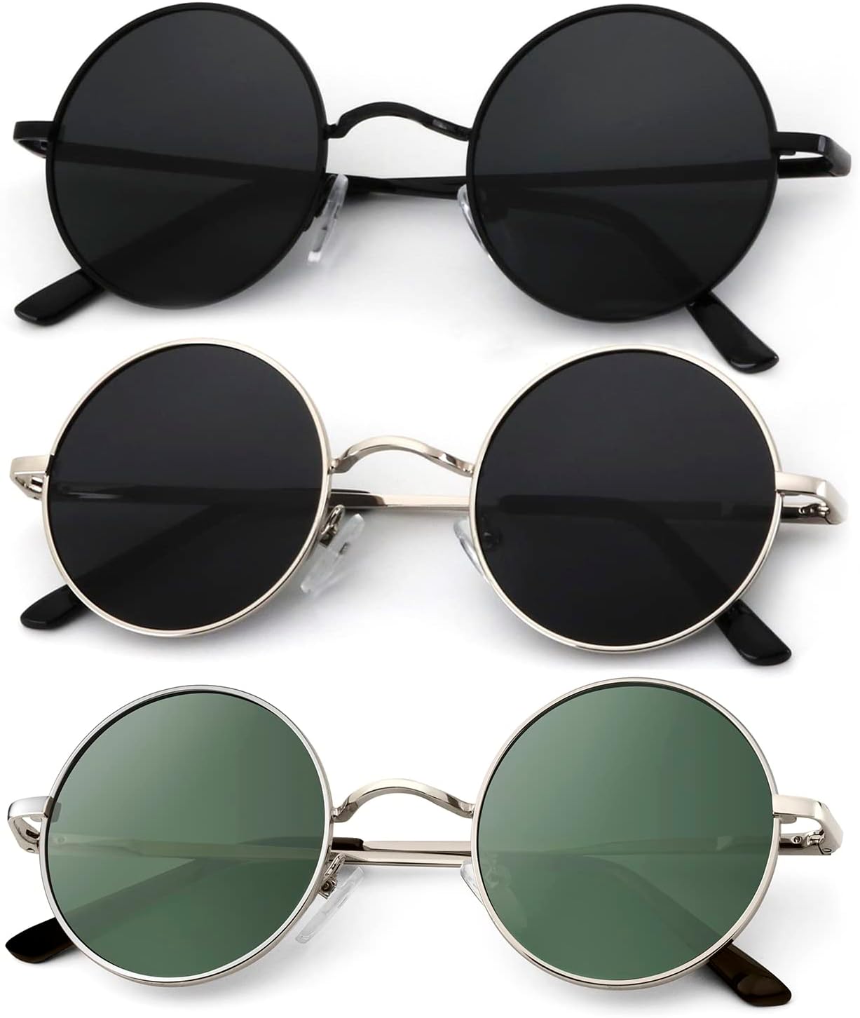 

Круглые поляризованные солнцезащитные очки KALIYADI для мужчин и женщин в стиле ретро с металлическим ремешком и эффектом хиппи, защита от УФ-излучения, C34-black + Silvery+ Silvery Frame G15 Lens