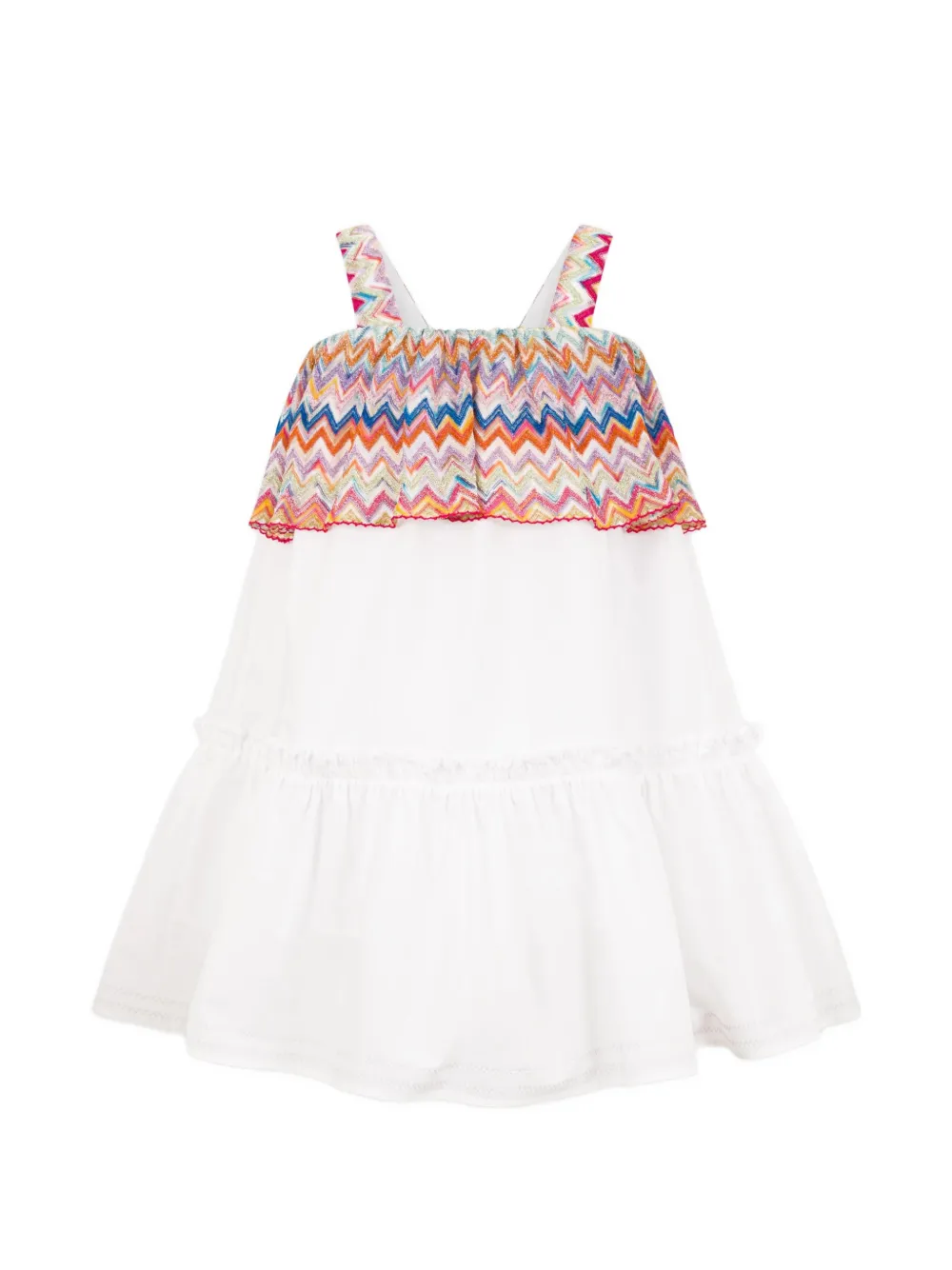 Платье с ярусами и зигзагообразной отделкой Missoni Kids, белый — фото 2