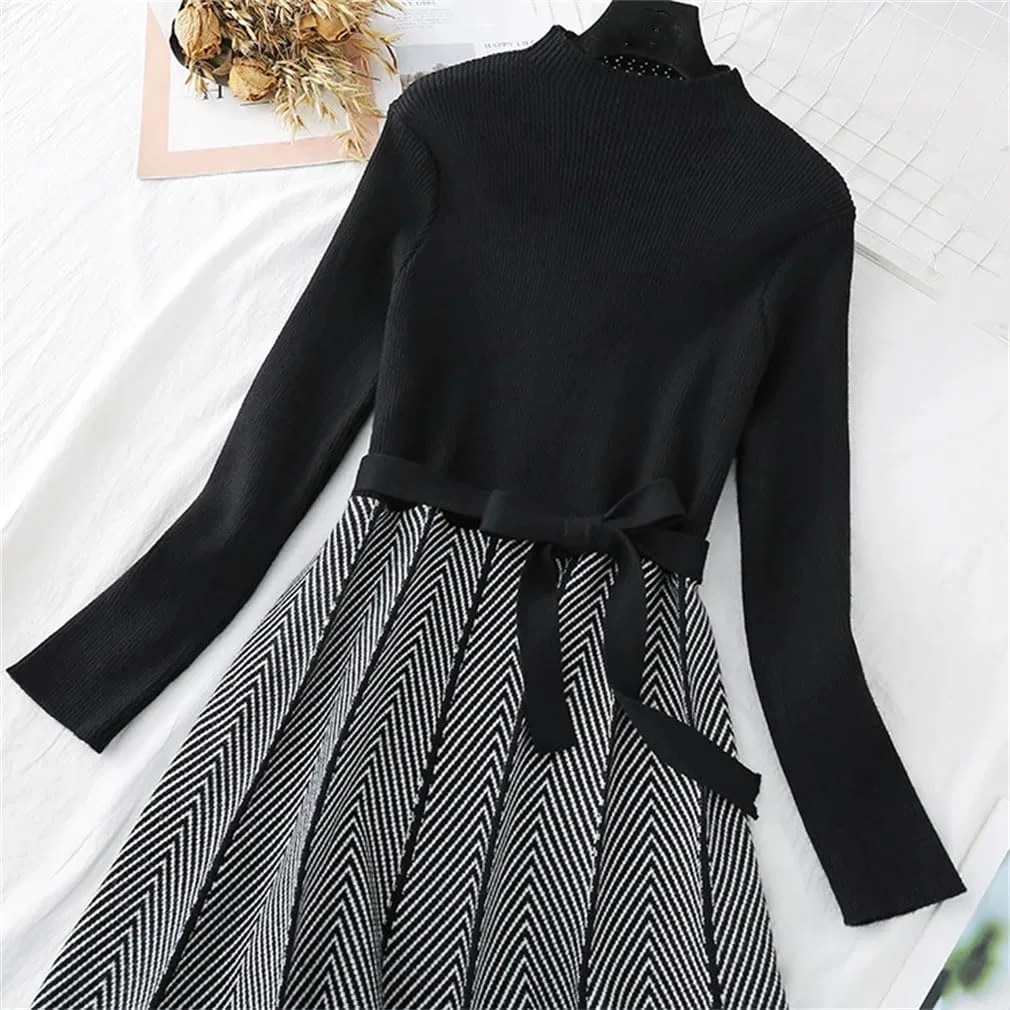 Женское вязаное платье с половиной водолазки A-line, Black — фото 2