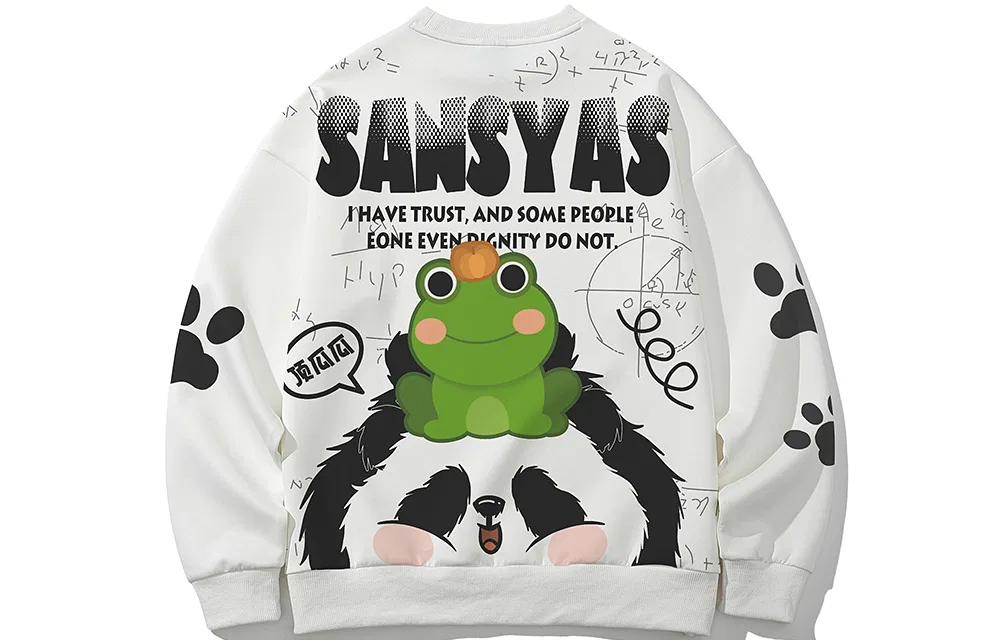 Детский свитшот унисекс с круглым вырезом, средней посадки, White Top-Ticking Panda, SANSYAS