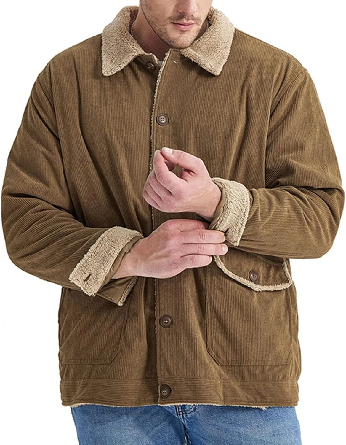 Мужское пальто из вельвета с флисовой подкладкой, Winter Vintage Lapel, коричневый — фото 3
