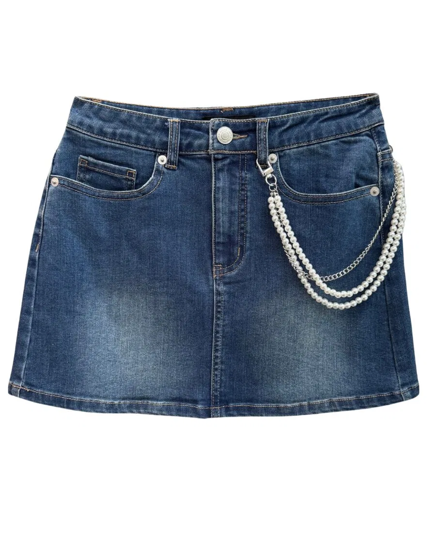 Детская мини-юбка из денима с цепочкой With Jules, Medium Blue