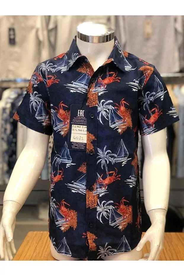 Детская рубашка для мальчиков с коротким рукавом Nasjoy, Navy Blue