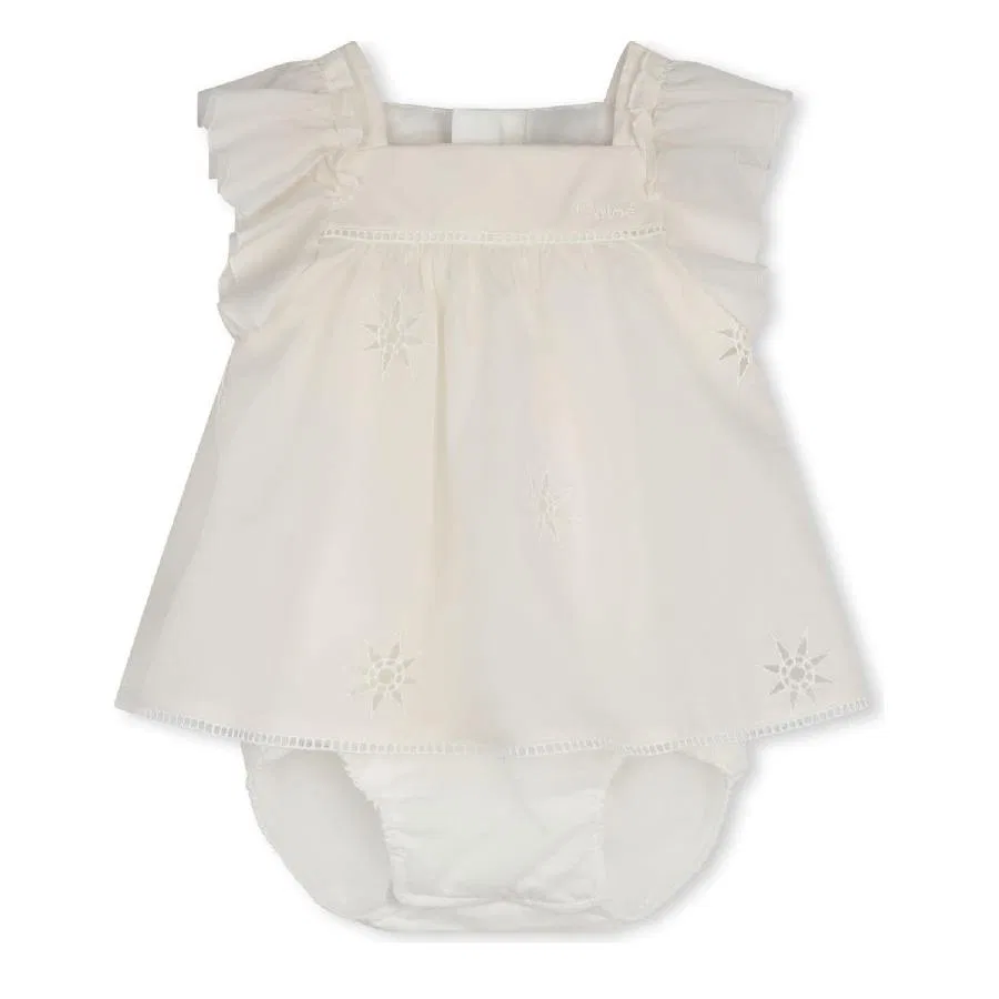Платье хлопковое с вышивкой Chloe Kids Cotton Embroidered Stars And Ladder Stitch Work Dress Chloé, Salmon