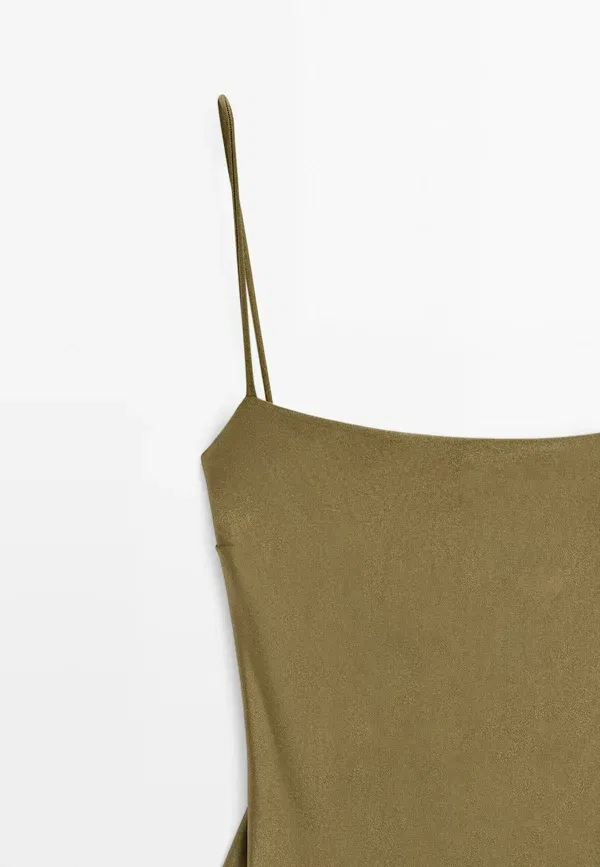 Купальник с тонкими бретелями, без косточек, Swimsuit with thin straps, Massimo Dutti, хаки — фото 4
