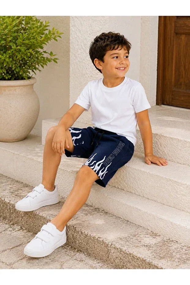 Детские шорты для мальчиков с принтом Flame Pattern By Solana Kids, Navy Blue — фото 4