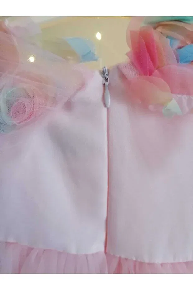 Детское платье для девочек с принтом Colorful Rose Detailed Baby Girl Special Occasion Wedding Evening Dress Canwin, Pink — фото 4