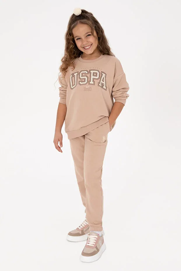 Детский спортивный костюм для девочек приталенный U.S. Polo Assn., Camel