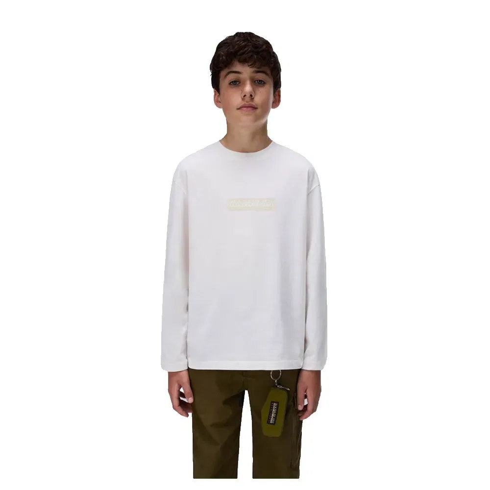 Детская футболка с длинным рукавом с принтом Napapijri New Box Logo, White