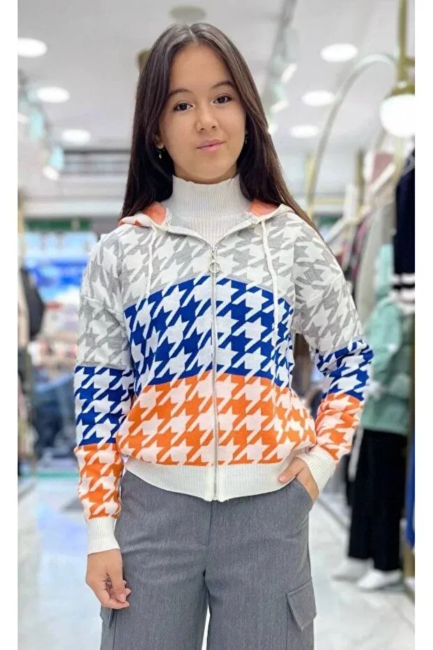 Детский кардиган для девочек с принтом Goose Feet Pattern Minimoda Kids, Cream — фото 2