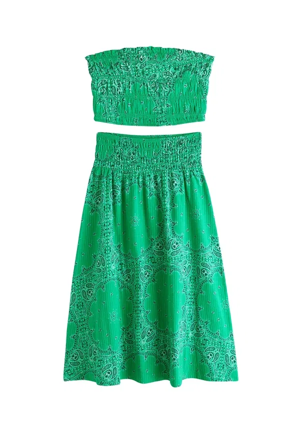 Комплект из топа и юбки с принтом, Regular fit bandeau and maxi co-ord skirt, Next, Purple White Gingham, белый