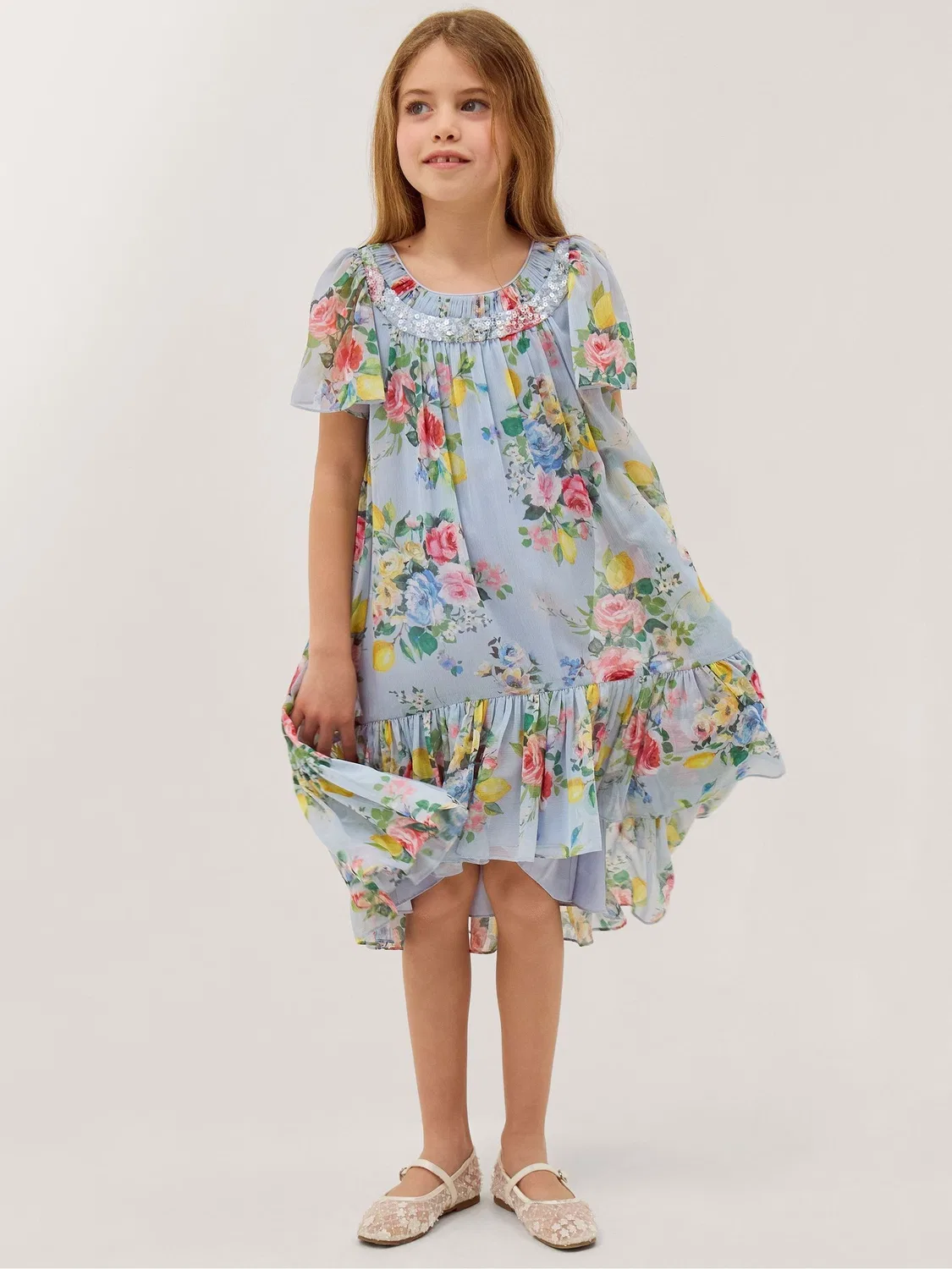 Платье Monsoon Blue Lemon Rose Print Party Dress, синий