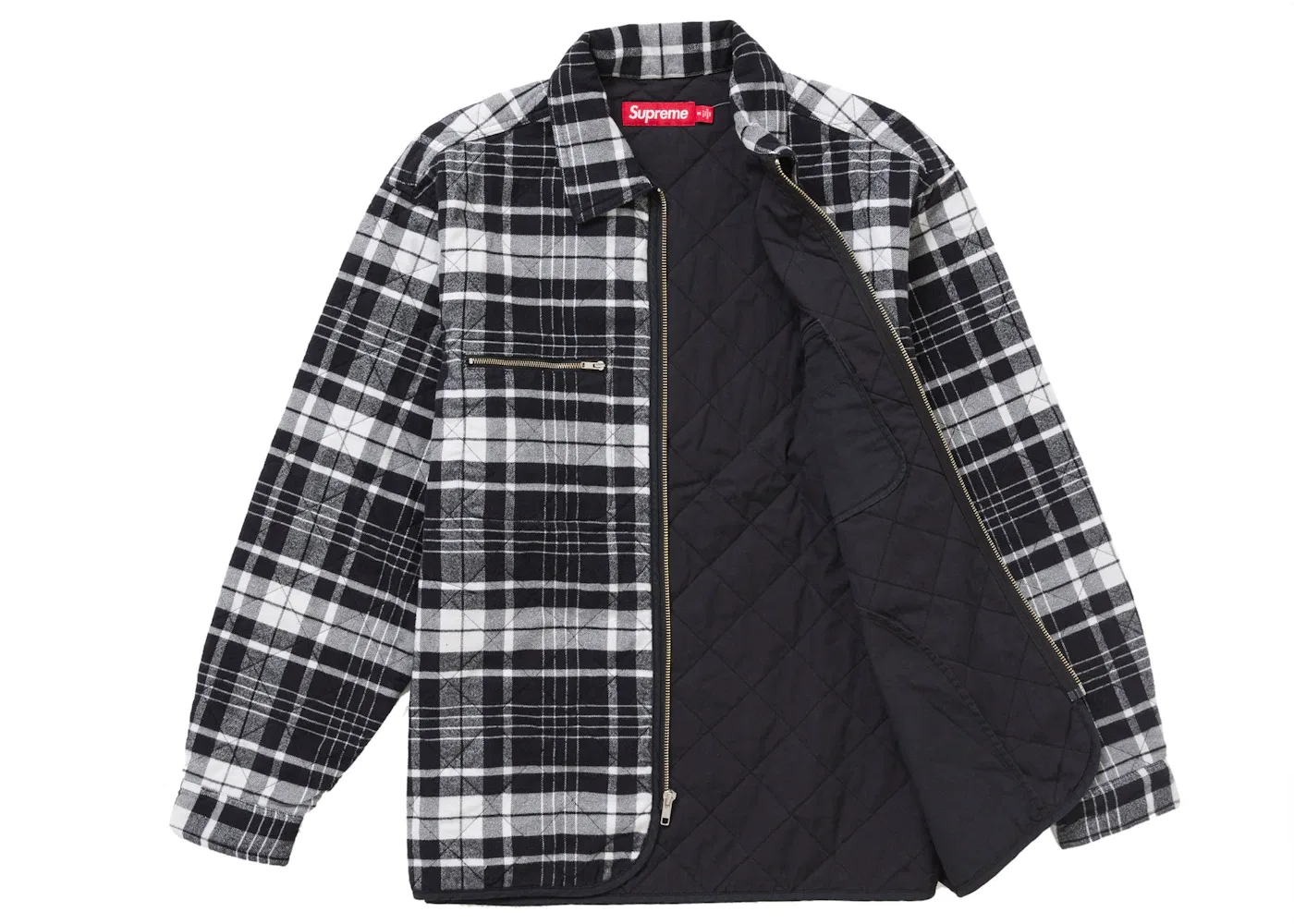 Мужская рубашка с набивным рисунком Supreme Quilted Flannel Zip Up Shirt, Black — фото 2