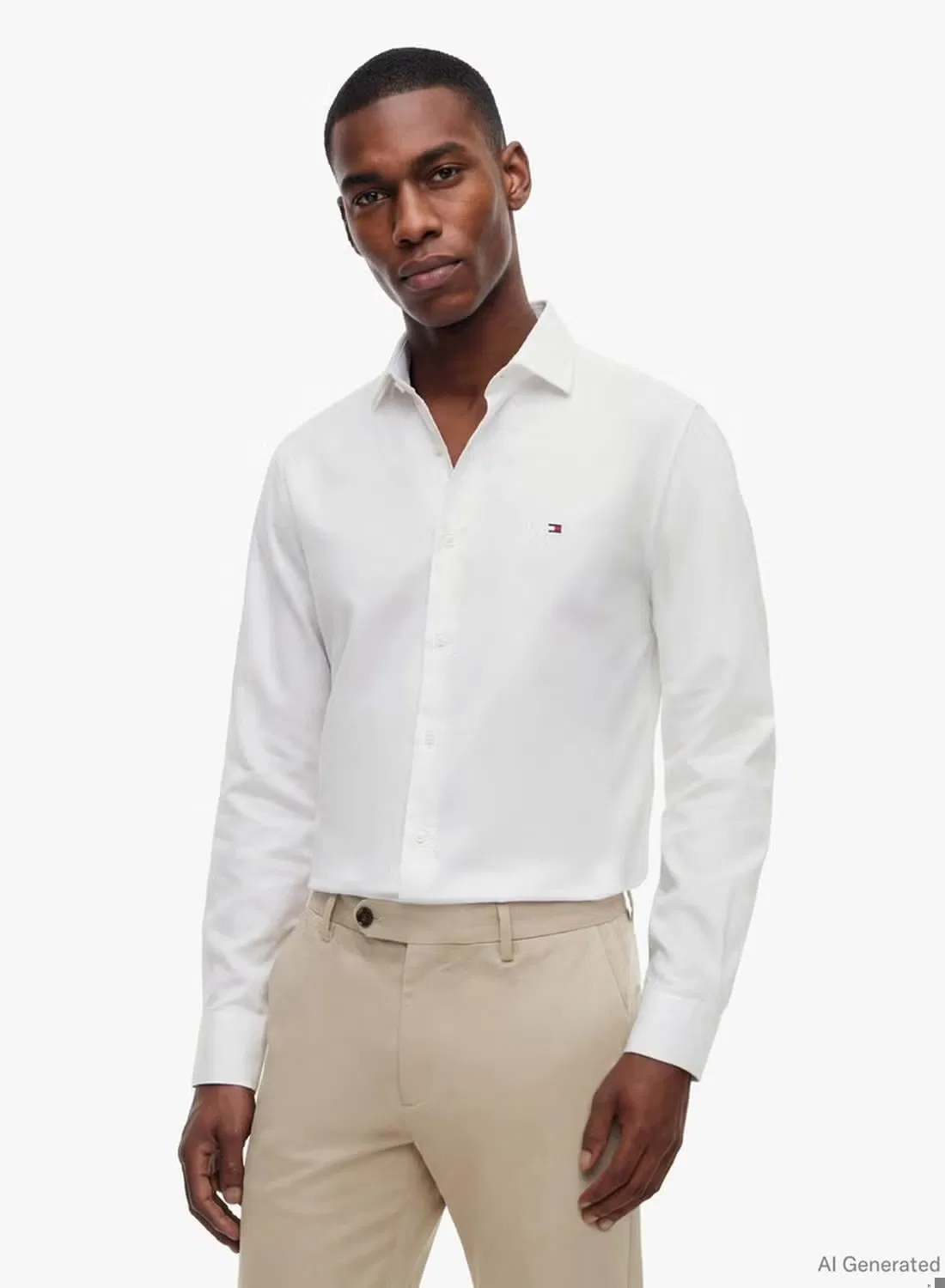 Рубашка с вышивкой флага, приталенная, Tommy Hilfiger, белый