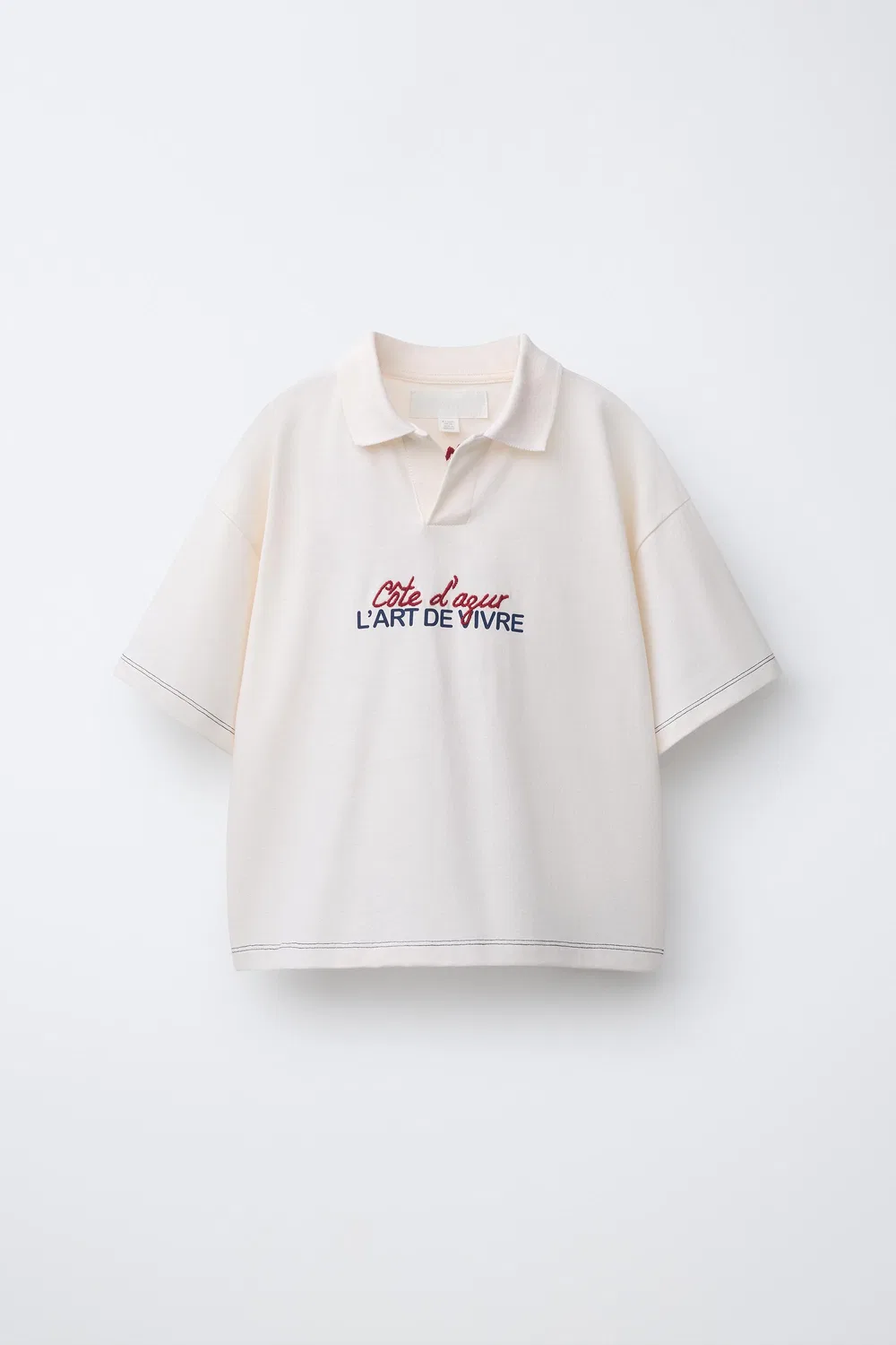 Футболка-поло с текстовым принтом ZARA, White