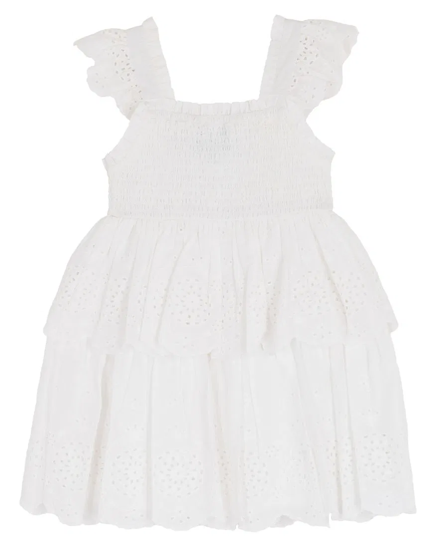 Платье с квадратным вырезом и воланами Cotton Eyelet, модель Flutter Rare Editions, Белое — фото 2