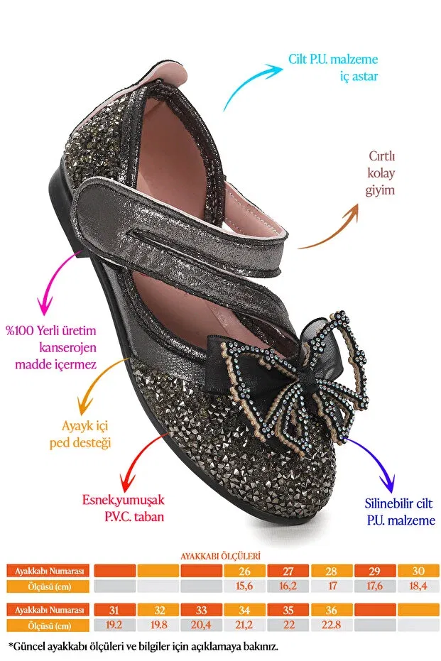 Детские балетки для девочек с бантом Vakko velcro bow girls' ballerina shoes arç 08 Kiko Kids, Platinum — фото 2