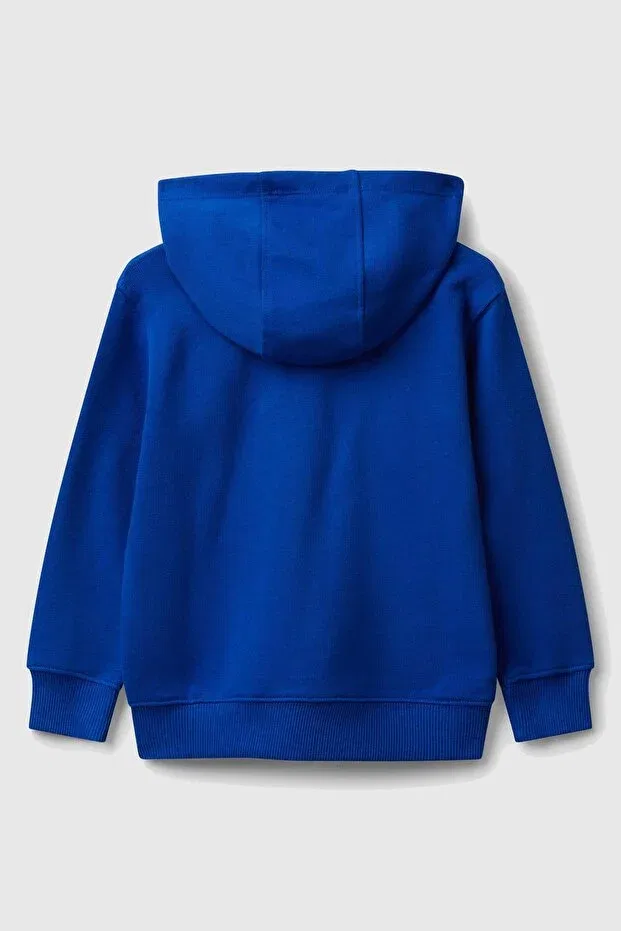 Детское худи с принтом Saks Blue Zippered Hooded Sweatshirt United Colors Of Benetton, Saks Blue — фото 2